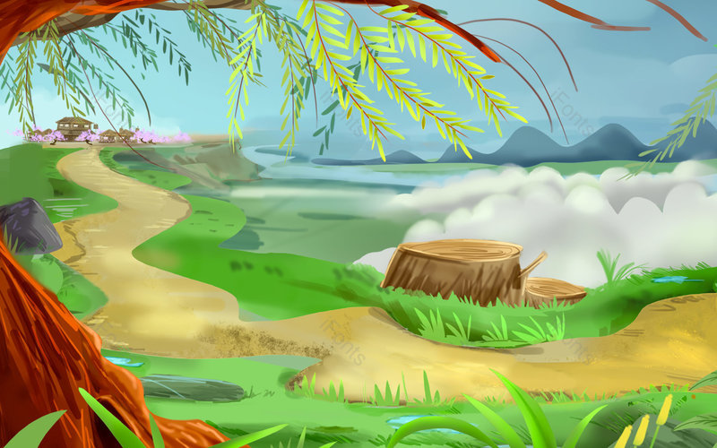 插画植物手绘垂柳柳树白云装饰背景,插画/手绘图,插画/手绘图库,插画/手绘图下载,插画/手绘